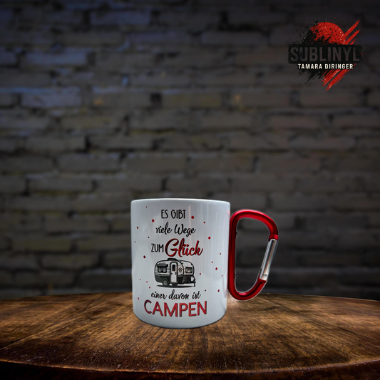 Camping Tasse Karabinergriff Edelstahl, Campen, Outdoor, Camper, Wohnwagen, Wanderung
