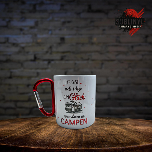 Camping Tasse Karabinergriff Edelstahl, Campen, Outdoor, Camper, Wohnwagen, Wanderung