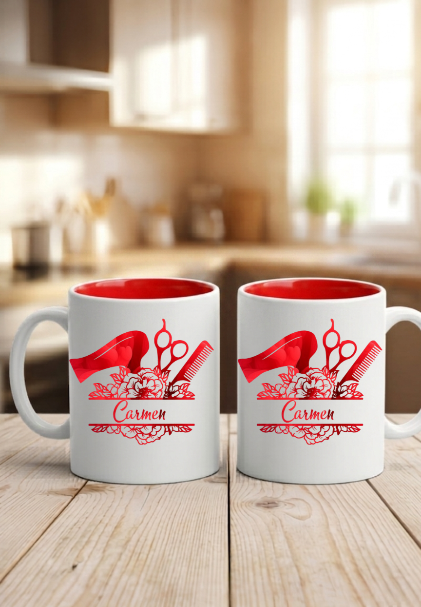 Friseur Tasse Geschenk personalisiert mit Name, Danke Geschenk Salon, Friseurin Abschied, Red Edition auch in Schwarz erhältlich!