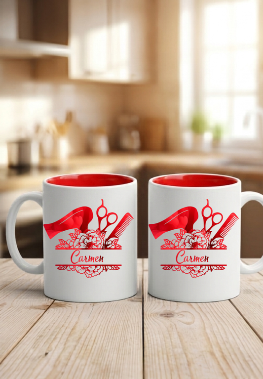 Friseur Tasse Geschenk personalisiert mit Name, Danke Geschenk Salon, Friseurin Abschied, Red Edition auch in Schwarz erhältlich!