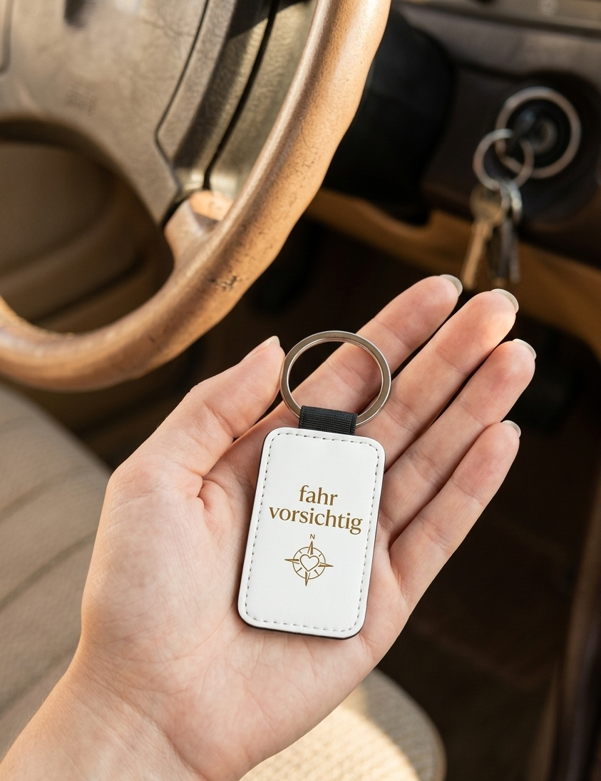 Schlüsselanhänger Fahr vorsichtig Gold Geschenk Auto Fahranfänger