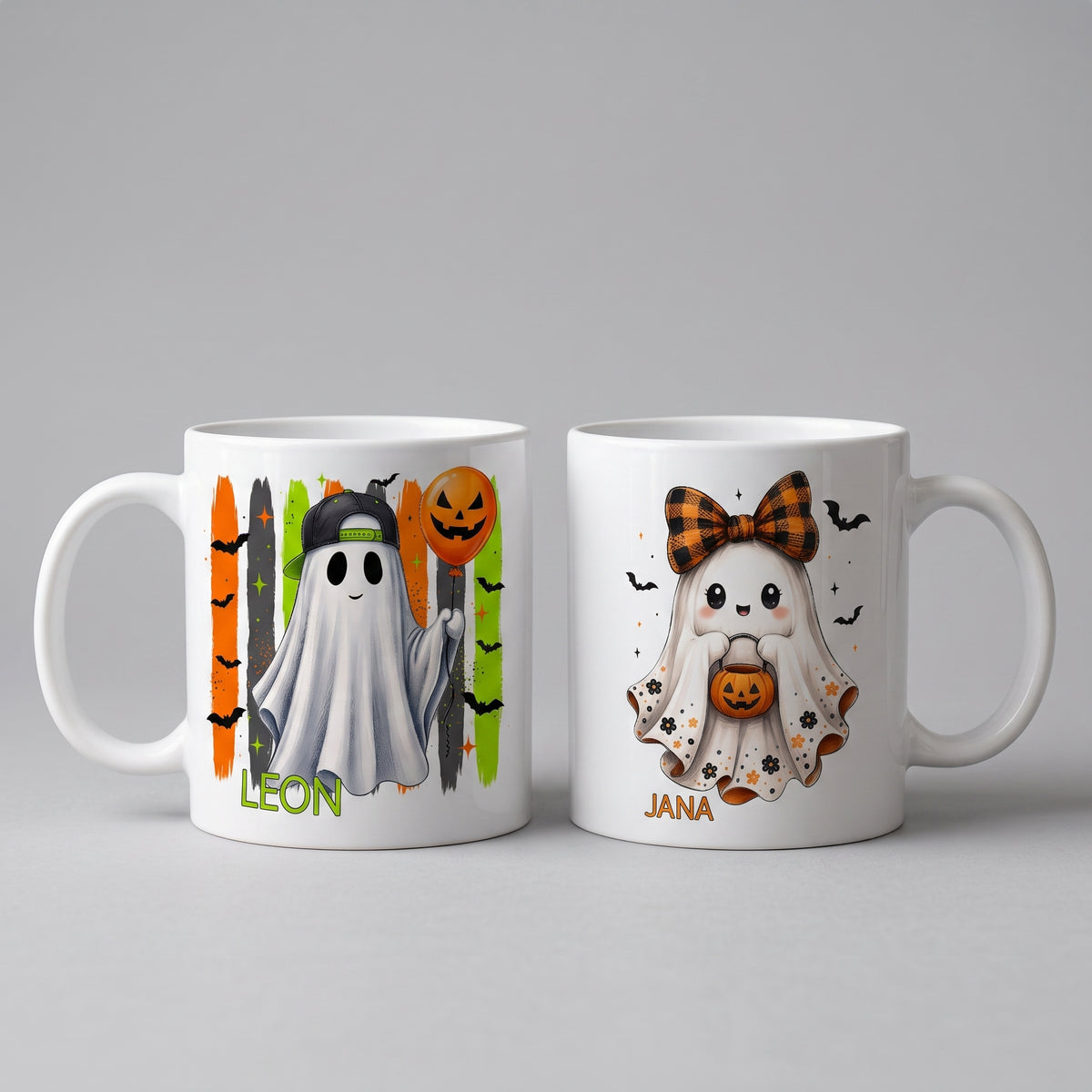 Halloween Tasse Kinder personalisiert mit Name Geist Gespenst Herbst Kakaotasse Geschenkidee Halloween Deko Keramiktasse weiß beidseitig