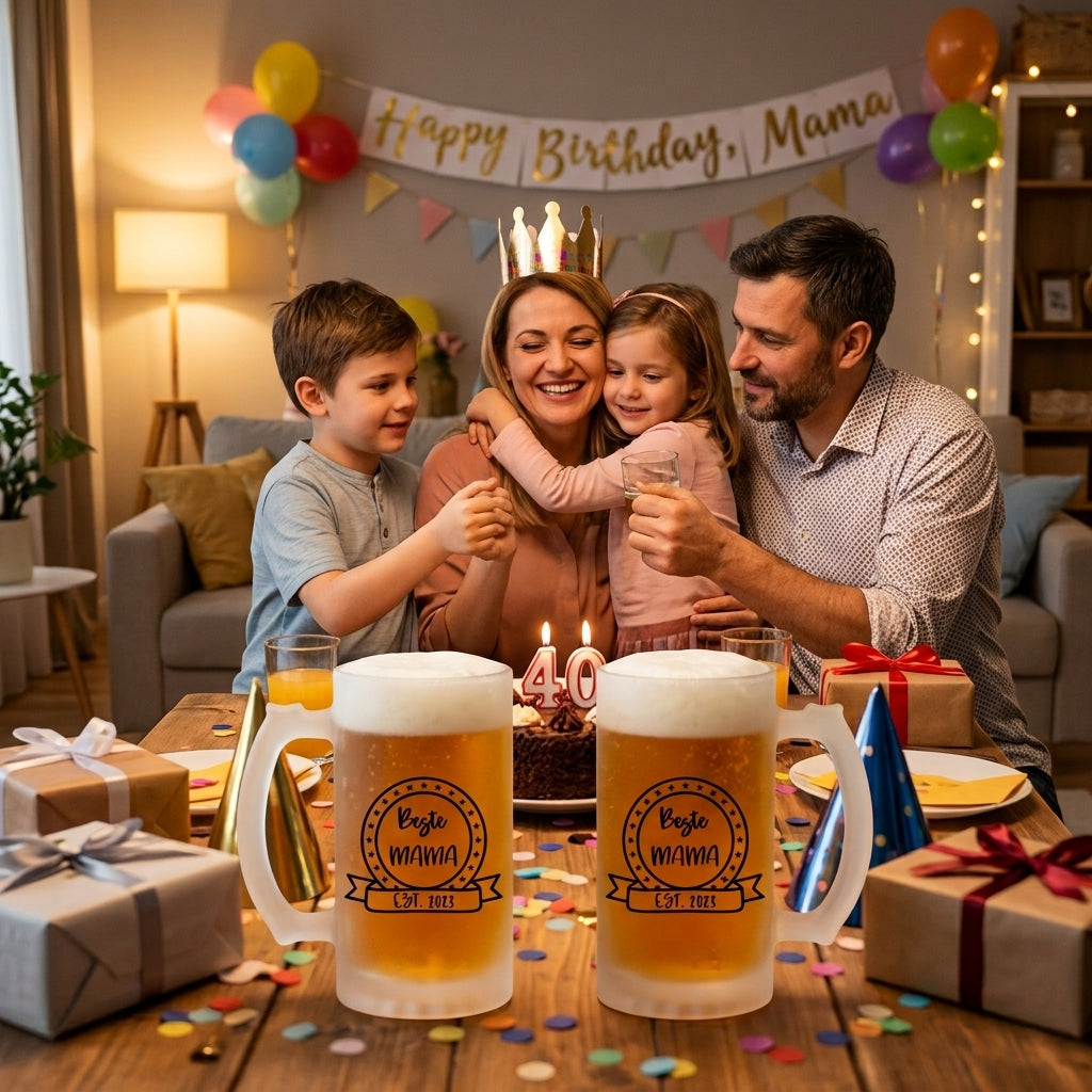 Beste Mama Bierglas personalisiert mit Jahr Bierkrug satiniert Geschenk zum Muttertag Geburtstag für Mama Geschenkidee Krug EST beidseitig