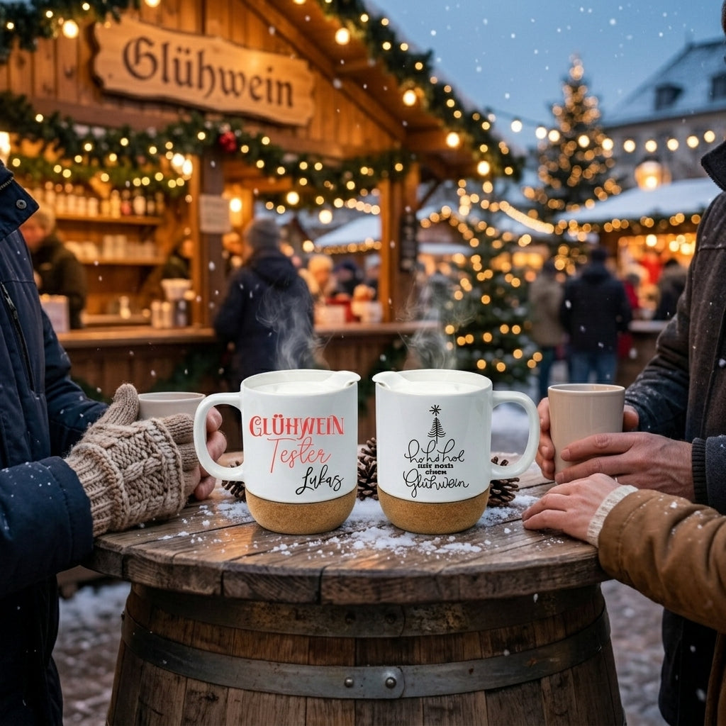 Glühwein Tasse personalisiert mit Name Kork Becher Hol mir noch einen Glühwein Lustige Weihnachtstasse Glühweintester Geschenk Weihnachten