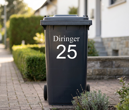 Mülltonnen Aufkleber personalisiert Wunschtext Hausnummer Name Vinyl Sticker
