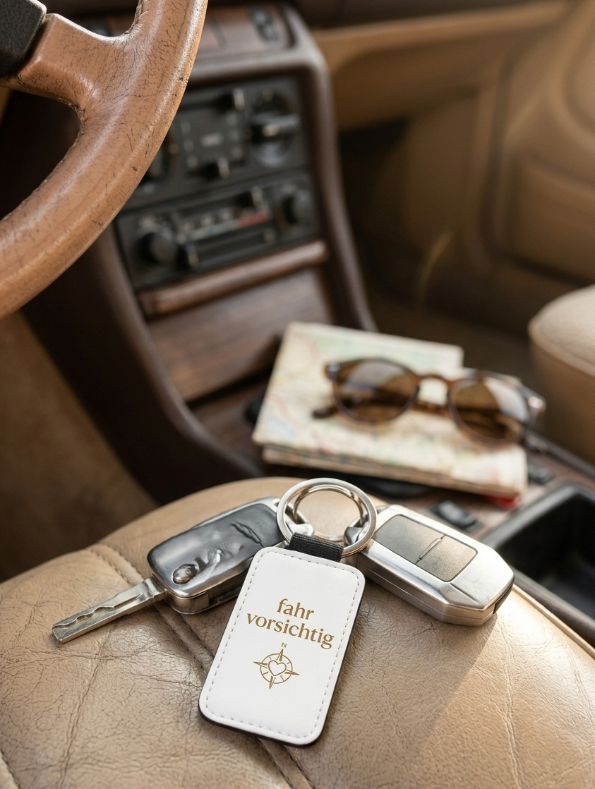 Schlüsselanhänger Fahr vorsichtig Gold Geschenk Auto Fahranfänger