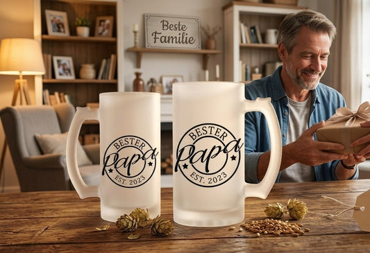 Bierglas Bester Papa personalisiert mit Jahr Bierkrug satiniert Geschenk Vatertag Geburtstag Papa Geschenkidee Bierseidel EST Wunschjahr