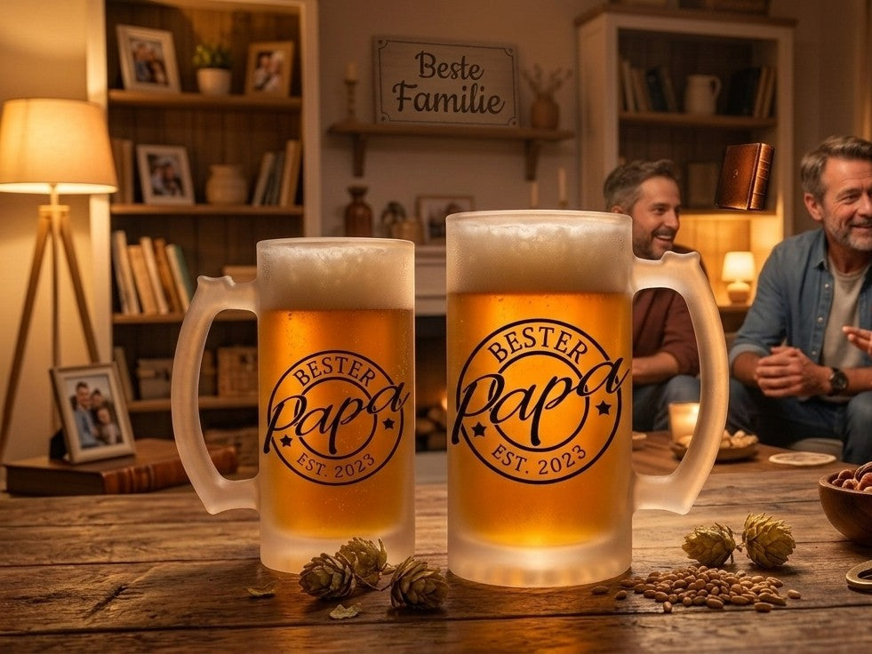 Bierglas Bester Papa personalisiert mit Jahr Bierkrug satiniert Geschenk Vatertag Geburtstag Papa Geschenkidee Bierseidel EST Wunschjahr