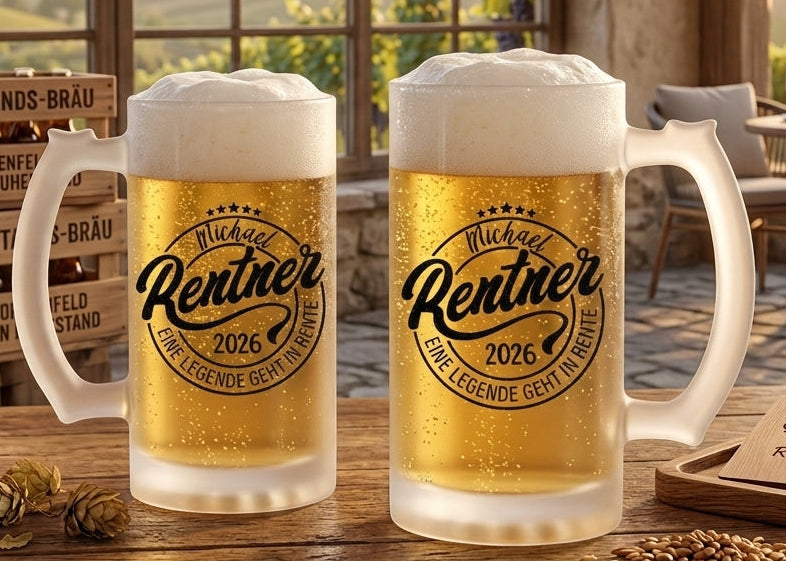 Bierglas Rente personalisiert Bierkrug Geschenk Rentenbeginn Eine Legende geht in Rente Glaskrug Kollege Abschied Ruhestand Männergeschenk