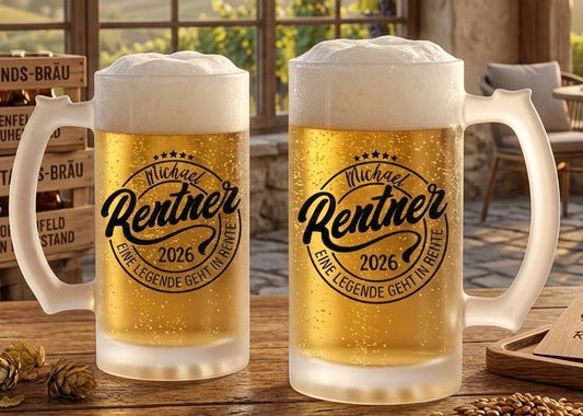 Bierglas Rente personalisiert Bierkrug Geschenk Rentenbeginn Eine Legende geht in Rente Glaskrug Kollege Abschied Ruhestand Männergeschenk