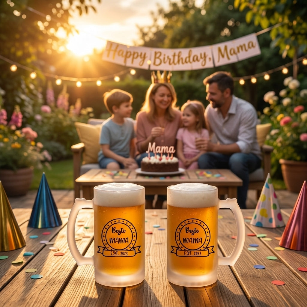 Beste Mama Bierglas personalisiert mit Jahr Bierkrug satiniert Geschenk zum Muttertag Geburtstag für Mama Geschenkidee Krug EST beidseitig