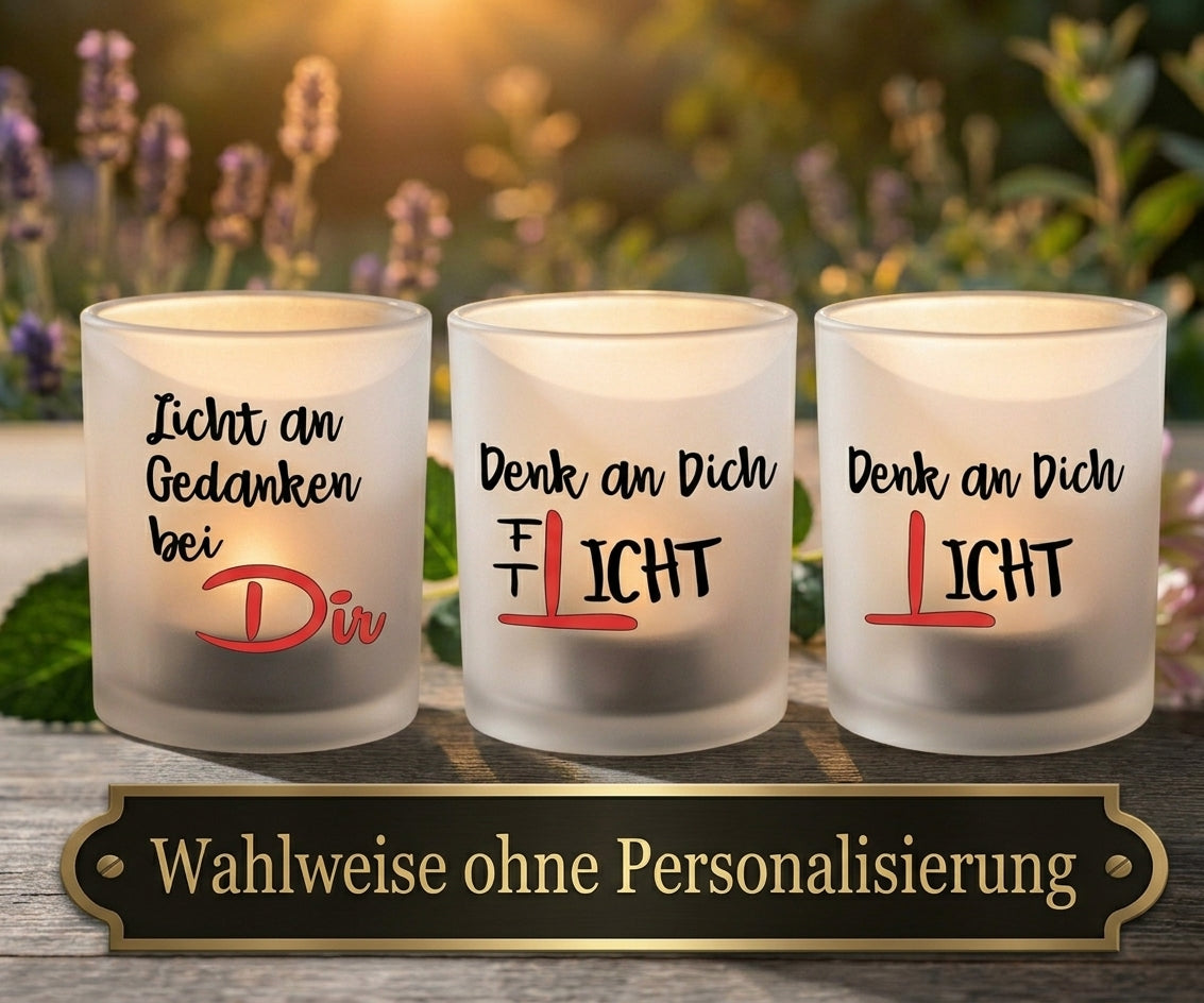 Teelichtglas Denk an Dich Geschenk Personalisiert Kerzenglas Satiniert Windlicht Freundin Trostlicht Licht an Gedanken bei Dir Mitbringsel