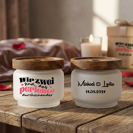 Aufbewahrungsdose Glas personalisiert Pärchen Geschenk Hochzeit Jahrestag Vorratsglas Holzdeckel Wir zwei sind das perfekte durcheinander