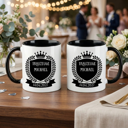 Trauzeuge Tasse Personalisiert Name Datum Geschenk Hochzeit Trauzeugen Frage Wappen Kaffeetasse Keramik Männer Bester Freund Deko Schwarz