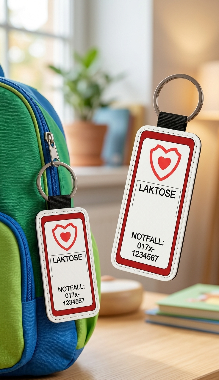 Notfall Anhänger Personalisiert Kinder Rucksack Schlüsselanhänger Allergie Diabetes Zöliakie Notfallkontakt Telefonnummer Geschenk