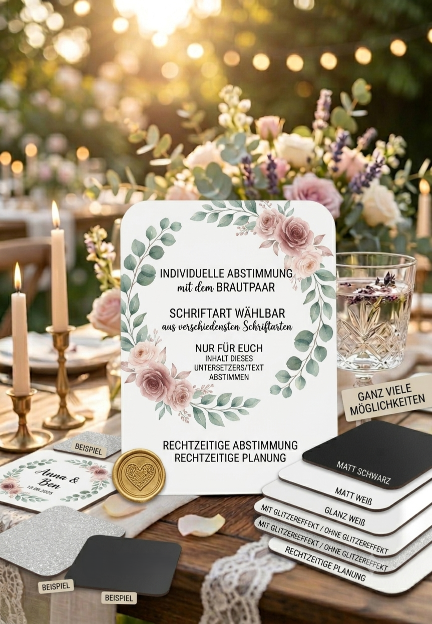 Untersetzer Hochzeit Gastgeschenk Platzkarte Personalisierbar Namensschild Hochzeitsdeko Tischkarte Geschenk Gäste auch in Glitzer