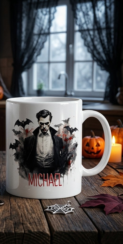 Halloween Tasse personalisiert mit Name Sweet but Psycho Vampir Kaffeetasse Keramik Geschenkidee Herbst Grusel Motivbecher Spooky Season