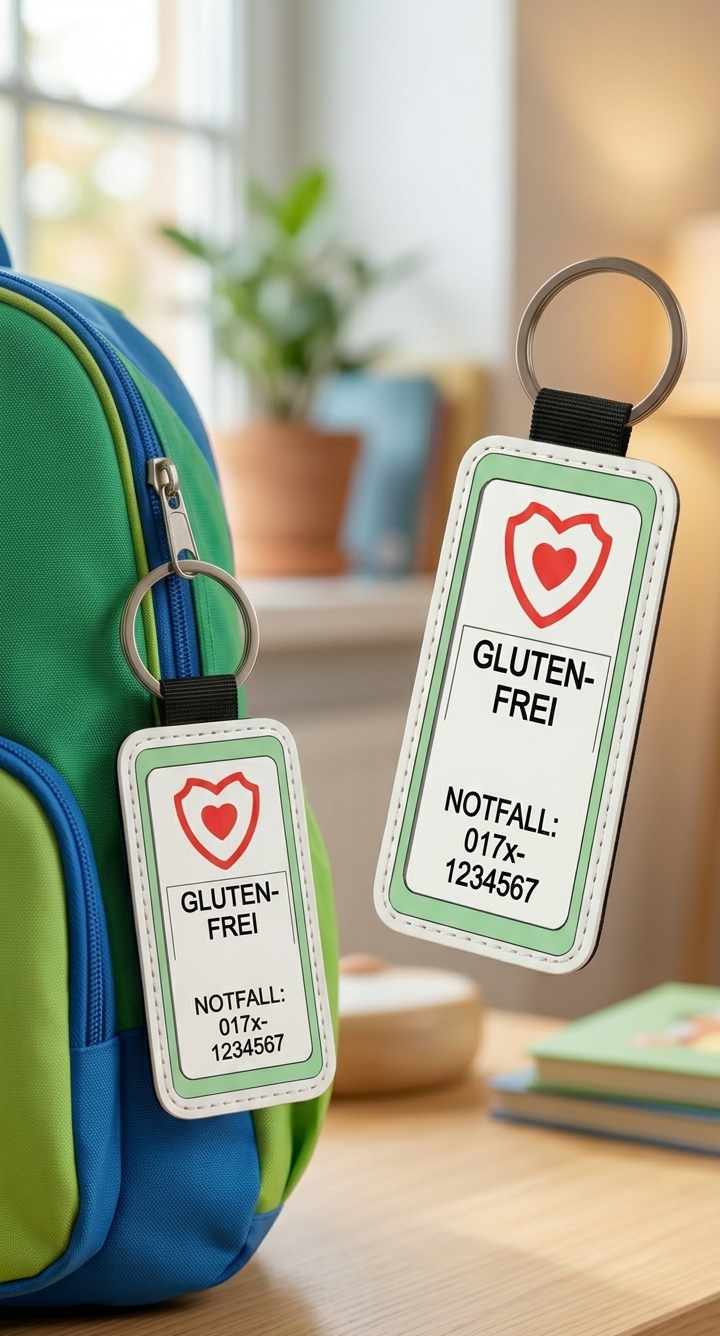Notfall Anhänger Personalisiert Kinder Rucksack Schlüsselanhänger Allergie Diabetes Zöliakie Notfallkontakt Telefonnummer Geschenk