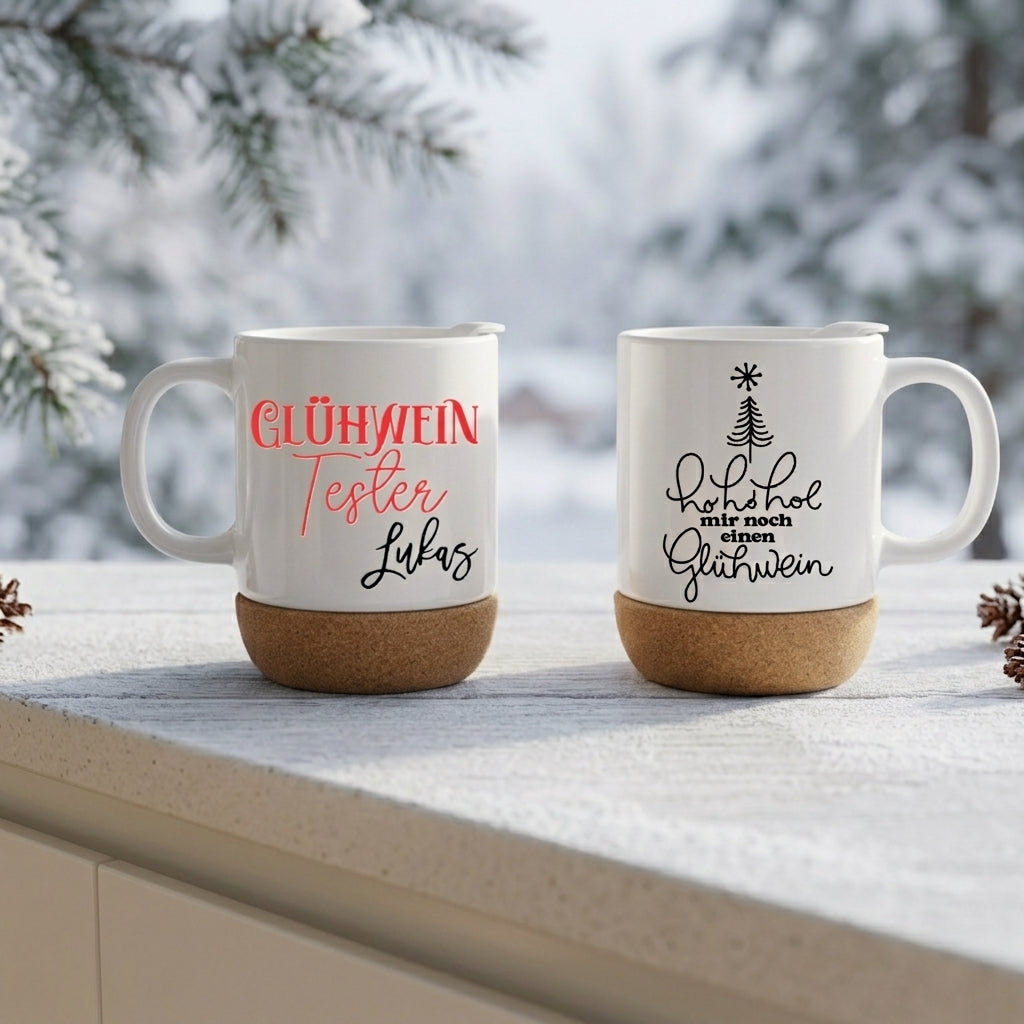 Glühwein Tasse personalisiert mit Name Kork Becher Hol mir noch einen Glühwein Lustige Weihnachtstasse Glühweintester Geschenk Weihnachten