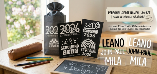 Schulkind Aufkleber personalisiert Name, Einschulung 2026 Sticker Set, Vinylfolie Schultüte personalisieren, Junge Mädchen Erste Klasse