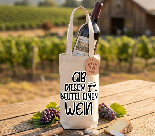 Flaschenbeutel Fairtrade, Weinflaschen Tasche Name, Geschenk zum Einzug, Mitbringsel Weinfest, Tasche für Weinflasche schwarz oder beige