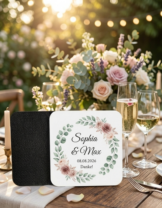 Untersetzer Hochzeit Gastgeschenk Platzkarte Personalisierbar Namensschild Hochzeitsdeko Tischkarte Geschenk Gäste auch in Glitzer