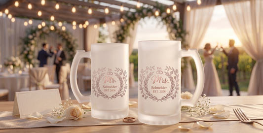 Hochzeitsgeschenk Bierglas Name Jahr, Satiniertes Glas Mr Mrs, Geschenk Brautpaar, Bierkrug Hochzeit