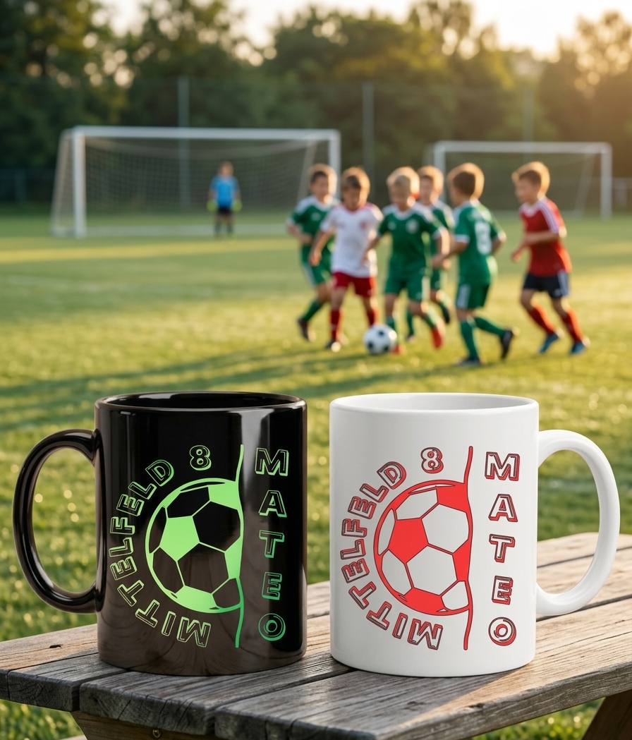 Personalisiertes Fussball Tasse Geschenk Name Rückennummer Nummer