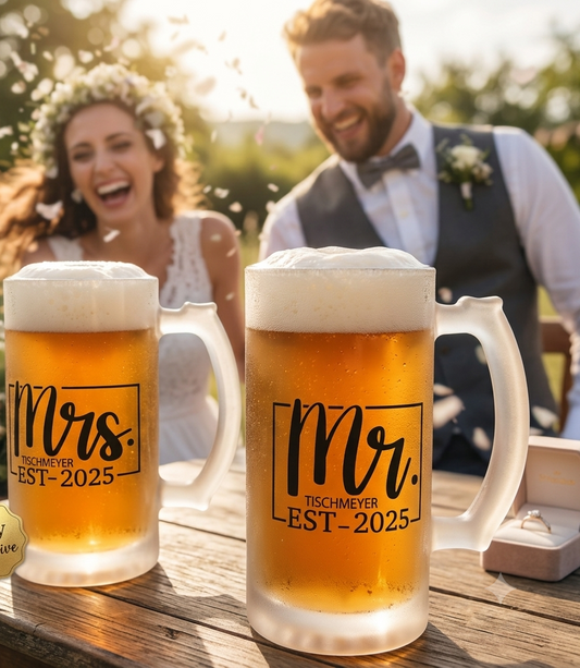 Bierglas Hochzeit, Mr. & Mrs., Verlobung, Paar, Jahrestag, Valentinstag, Bierkrug, Avocado,individuell, persönlich, Geschenk, personalisiert