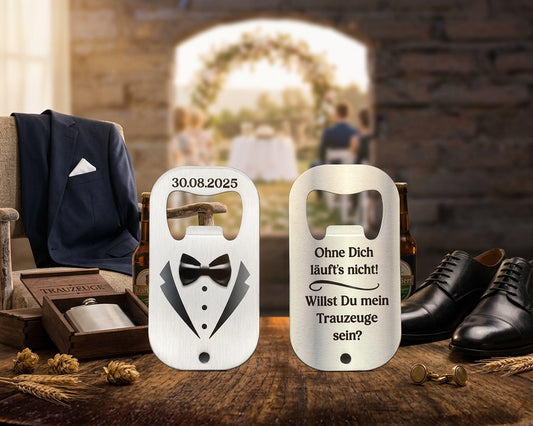 Flaschenöffner Trauzeuge Frage Geschenk personalisiert Datum Hochzeitsgeschenk Bester Freund Trauzeugenantrag Bieröffner Edelstahl
