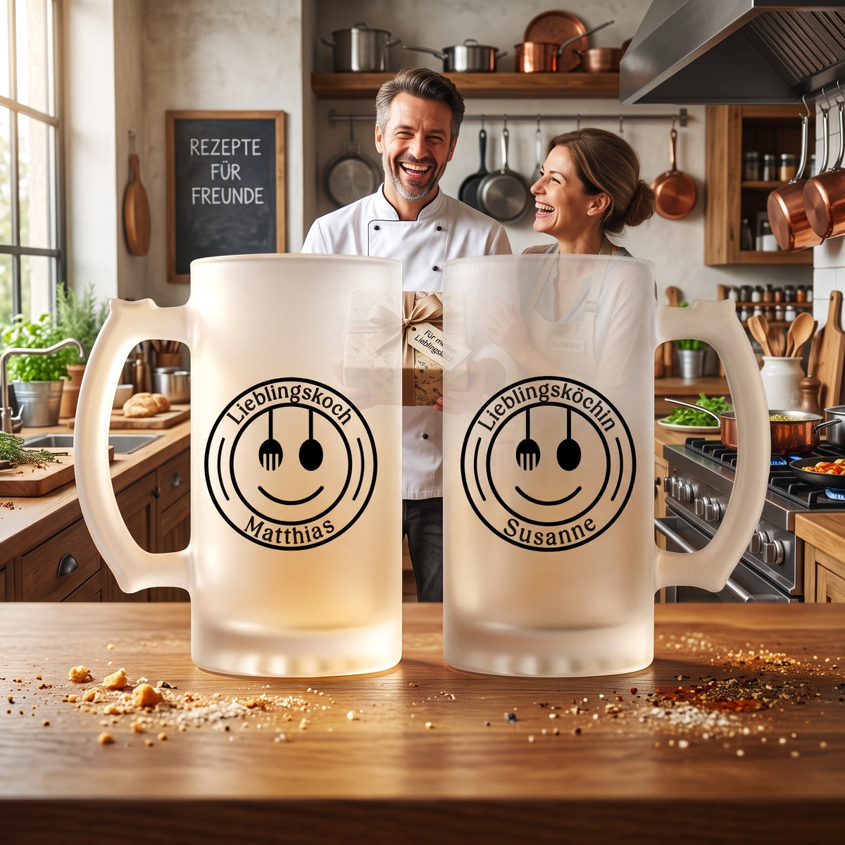Bierglas personalisiert Name Lieblingskoch Geschenk Bierkrug satiniert Geburtstag Männer Geschenkidee Köchin Kochen Grillen Männergeschenk
