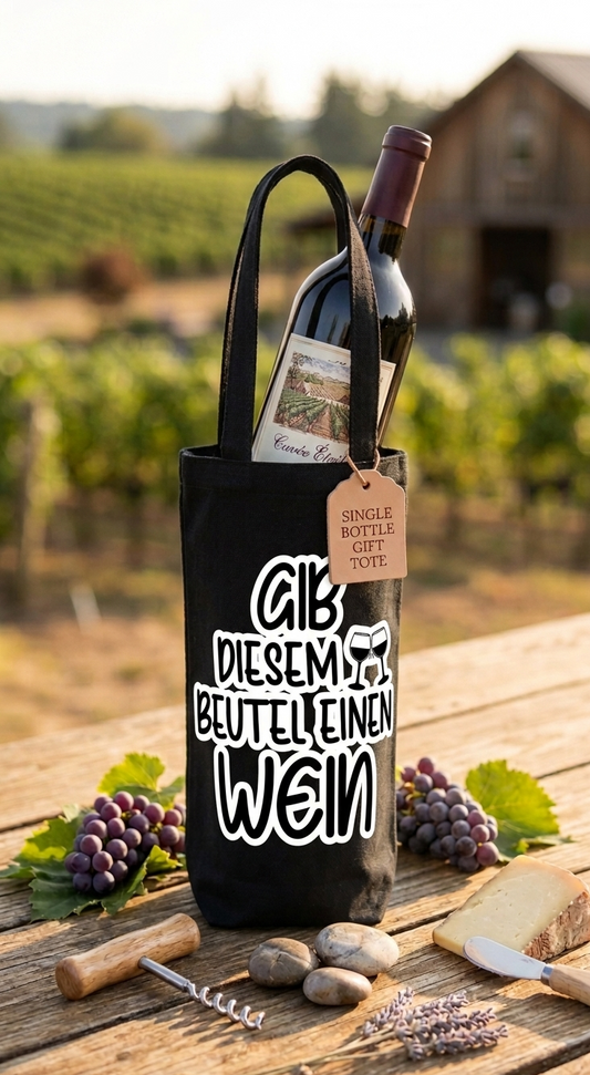 Flaschenbeutel Fairtrade, Weinflaschen Tasche Name, Geschenk zum Einzug, Mitbringsel Weinfest, Tasche für Weinflasche schwarz oder beige
