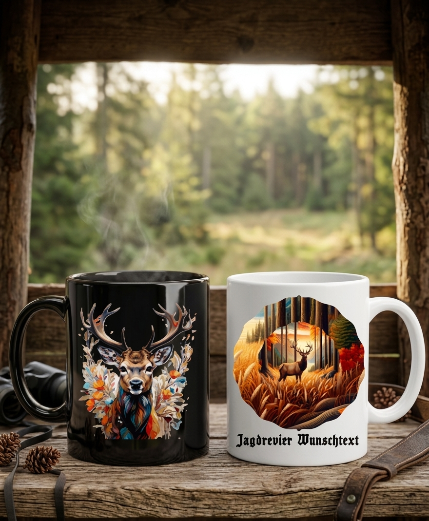 Tasse Hirsch Personalisiert Name Jagd Revier Geschenk Jäger Natur Kaffeetasse