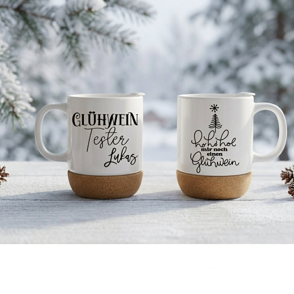 Glühwein Tasse personalisiert mit Name Kork Becher Hol mir noch einen Glühwein Lustige Weihnachtstasse Glühweintester Geschenk Weihnachten