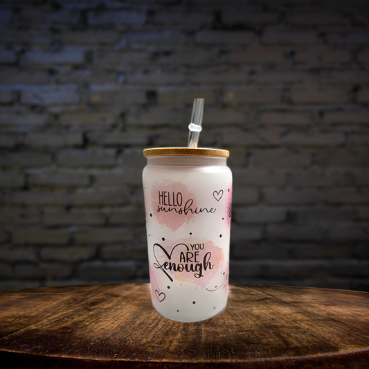 Personalisiertes Trinkglas mit Deckel und Strohhalm, individuell Eiskaffee Glas, Glas mit Name, Daily Reminder, Selbstliebe, Liebe, Cocktail, Geschenk für Mama, Sommer, Bambus