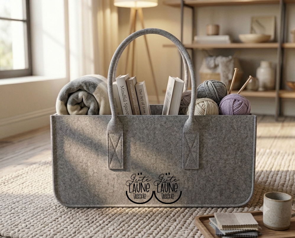 Gute Laune Filztasche Filzkorb Tasche mit Spruch Kaminholzkorb Aufbewahrung Korb Geschenk Frauen Zeitschriftenkorb Einkaufstasche