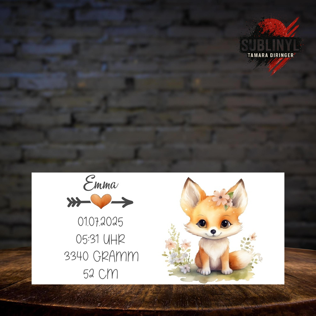 Spardose Baby personalisiert, Geburt, Taufe, Tiermotiv, Geschenk, Fuchs, Sparbüchse, Taufgeschenk,  Kinderspardose, Geburtstag