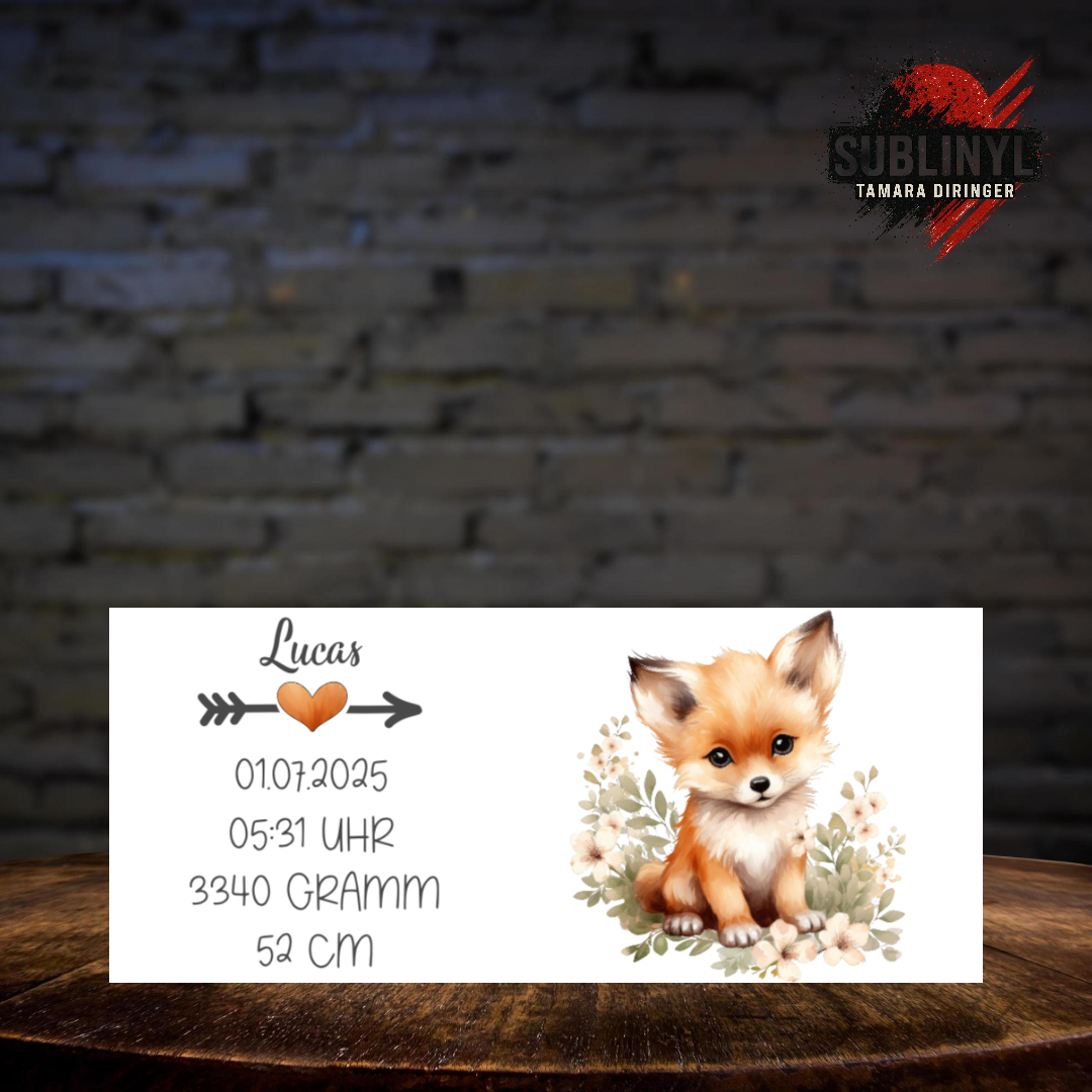 Spardose Baby personalisiert, Geburt, Taufe, Tiermotiv, Geschenk, Fuchs, Sparbüchse, Taufgeschenk,  Kinderspardose, Geburtstag