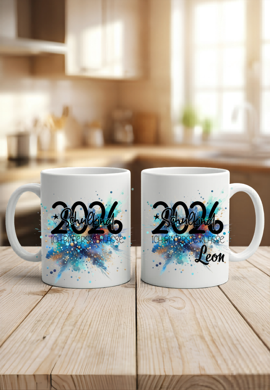 Personalisierte Tasse Schulkind 2026, Geschenkidee Einschulung Junge Mädchen, Becher mit Namen Schultüte, Kita Abschied Keramik