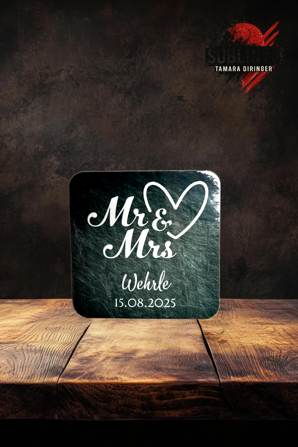 Mr&Mrs. Glasuntersetzer Hochzeit, Getränkeuntersetzer, Geschenk Brautpaar, personalisiert, Wedding, Untersetzer, Jahrestag, Hochzeitstag