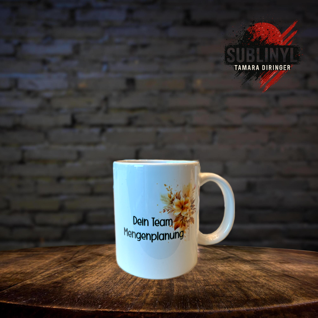 Abschiedstasse Kollegen Abschied, Kaffeetasse, Teetasse, personalisiert, Geschenk für Kollegen Kolleginnen, Team Abschied, Erinnerung, Blume