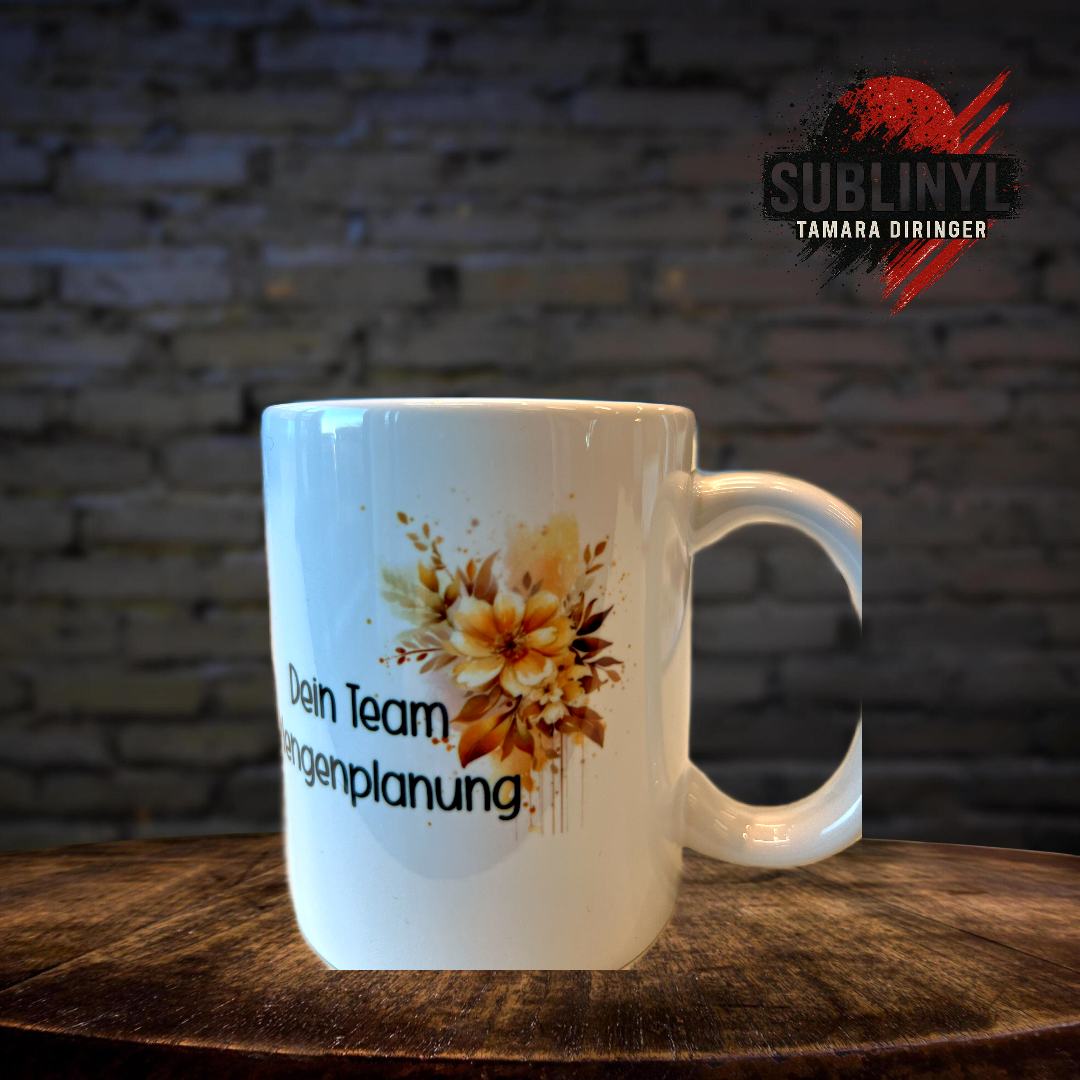 Abschiedstasse Kollegen Abschied, Kaffeetasse, Teetasse, personalisiert, Geschenk für Kollegen Kolleginnen, Team Abschied, Erinnerung, Blume