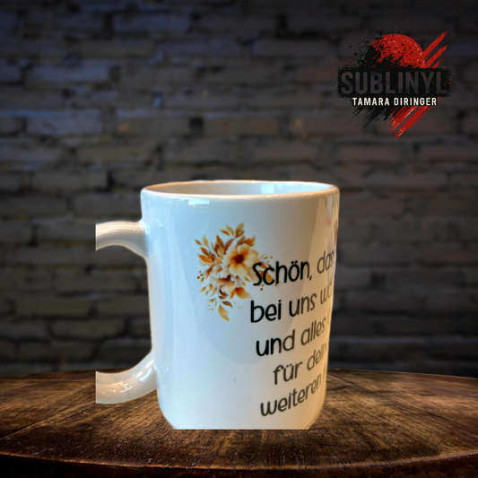 Abschiedstasse Kollegen Abschied, Kaffeetasse, Teetasse, personalisiert, Geschenk für Kollegen Kolleginnen, Team Abschied, Erinnerung, Blume