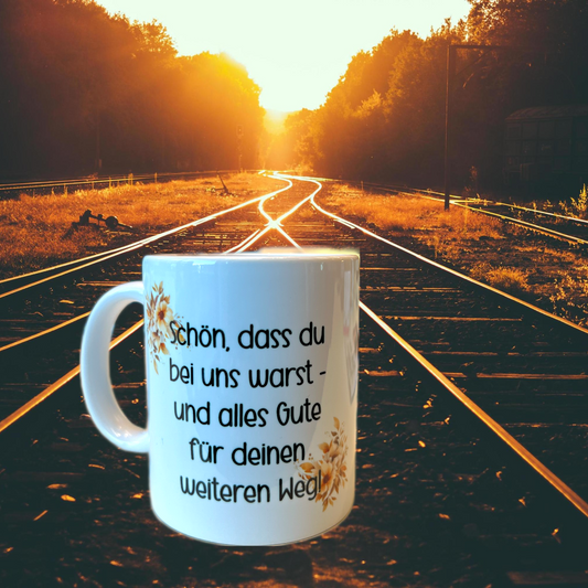 Abschiedstasse Kollegen Abschied, Kaffeetasse, Teetasse, personalisiert, Geschenk für Kollegen Kolleginnen, Team Abschied, Erinnerung, Blume